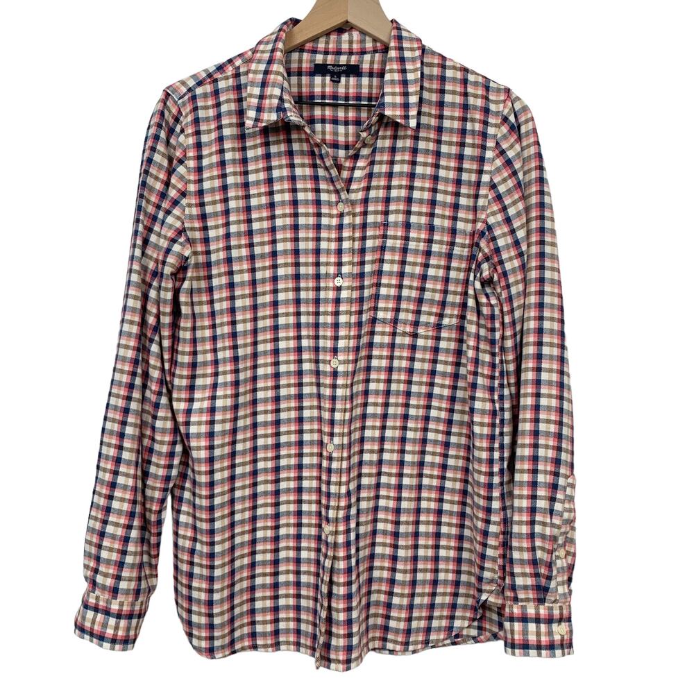 Madewell Flannel Womens Size Large Slim Boyshirt in Palma Plaid Button Front Top